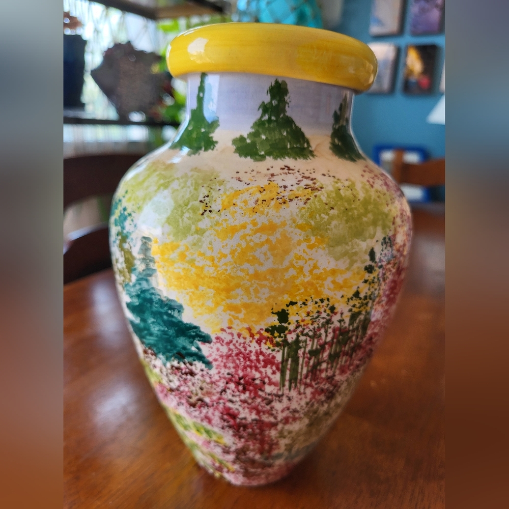 Vintage Colorful Hand-Painted Ceramic Vase